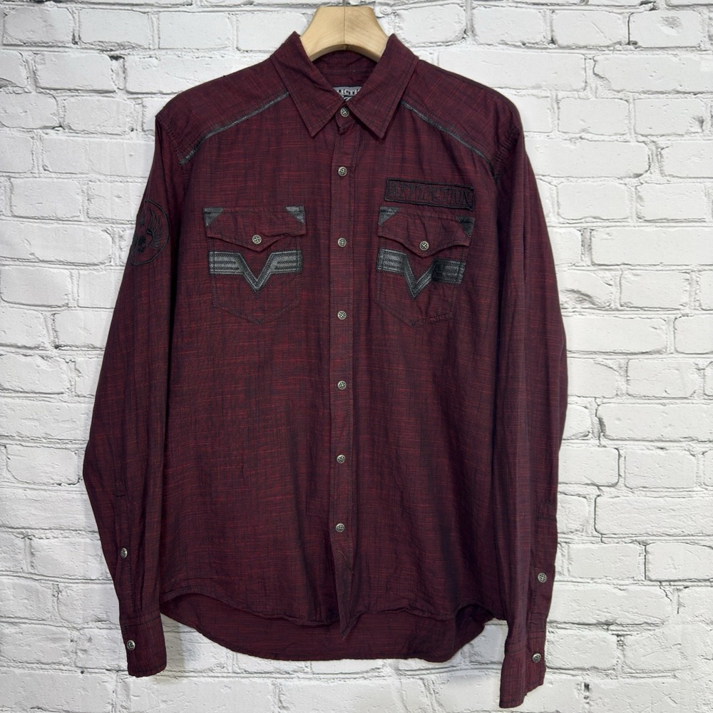 Affliction Black Premium Western Shirt Mens L Snap Front Live Fast Embroidered